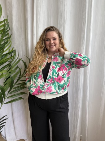 Veste bomber fluide Fleurs grande taille