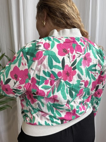 Veste bomber fluide Fleurs grande taille