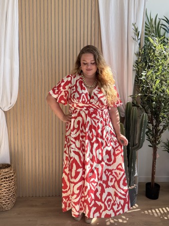 Robe longue fluide labyrinthe Corail