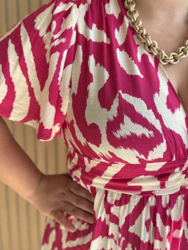 Robe courte fluide labyrinthe fuchsia grande taille