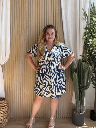 Robe courte fluide labyrinthe Bleu grande taille