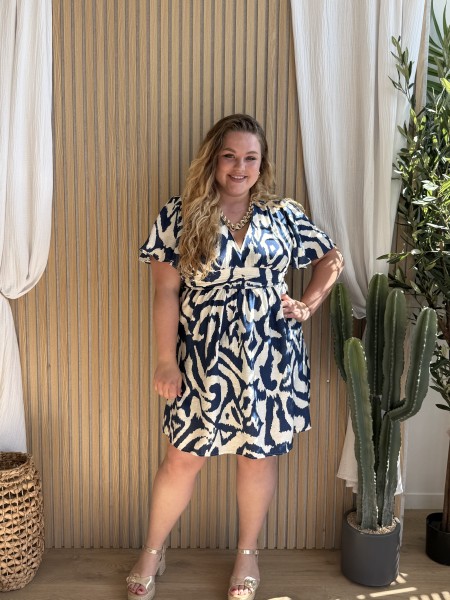Robe courte fluide labyrinthe Bleu