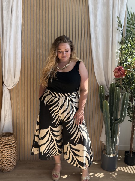 Jupe culotte fluide feuillage noir