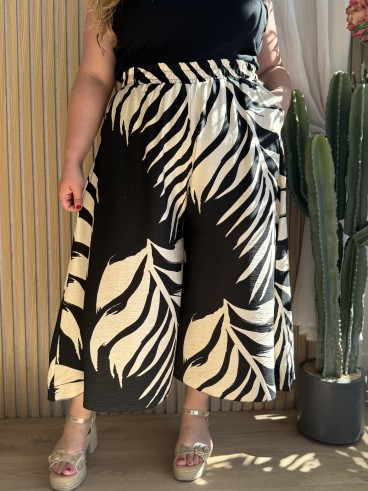 Jupe culotte fluide feuillage noir grande taille