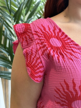Robe longue gaze de coton soleil fuschia