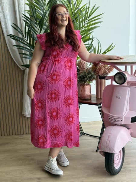 Robe longue gaze de coton soleil fuschia
