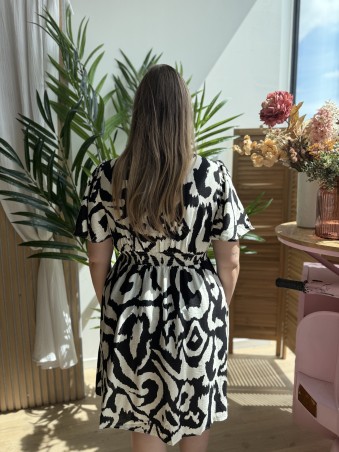 Robe courte fluide labyrinthe Noir