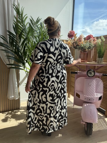 Robe longue fluide labyrinthe Noir grande taille