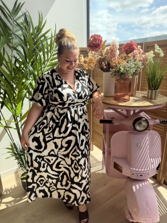 Robe longue fluide labyrinthe Noir grande taille