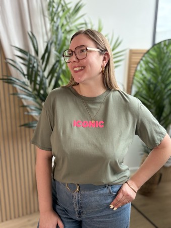 T-shirt curvy Iconic vert kaki grande taille