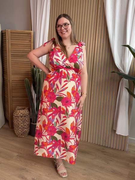 Robe longue fleurie à bretelles nouées grande taille