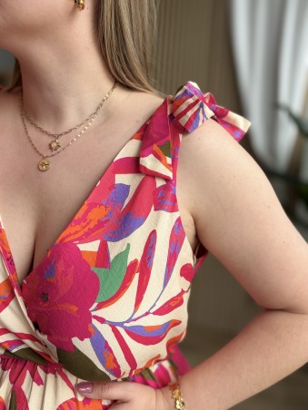 Robe longue fleurie à bretelles nouées