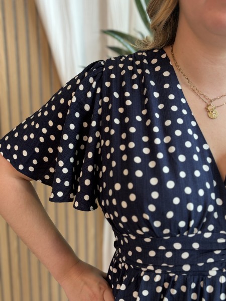 Robe courte fluide à pois bleu marine