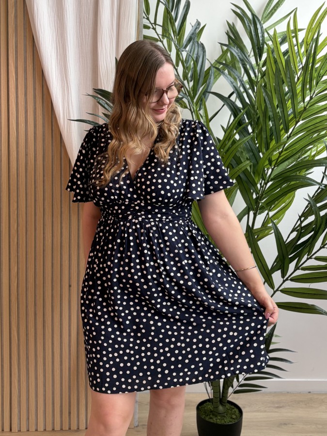 Robe courte fluide à pois bleu marine Robe courte fluide à pois bleu marine