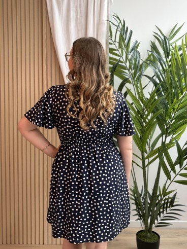robe courte fluide à pois bleu marine grande taille