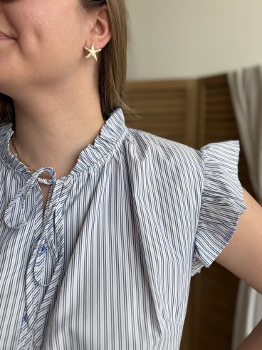 Blouse rayée à volants bleu grande taille