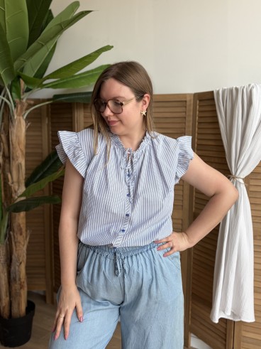 Blouse rayée à volants bleu grande taille