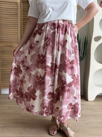 Jupe longue fleurie poche rose
