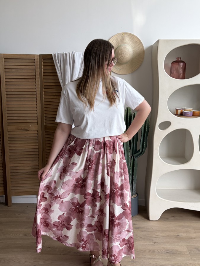 Jupe longue fleurie poche rose Jupe longue fleurie poche rose