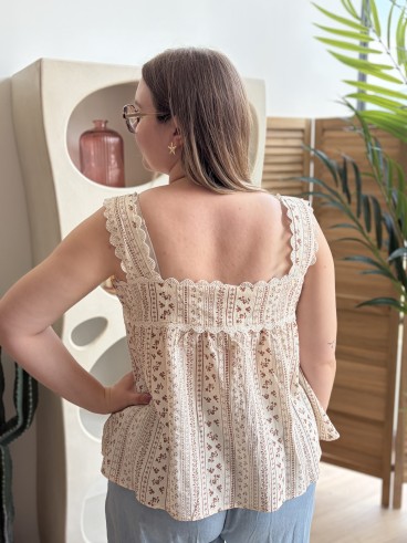 Top bohème à bretelles dentelle grande taille