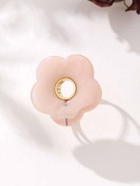 Bague dorée fleur rose