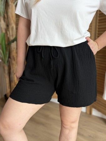 Short en gaze de coton noir grande taille