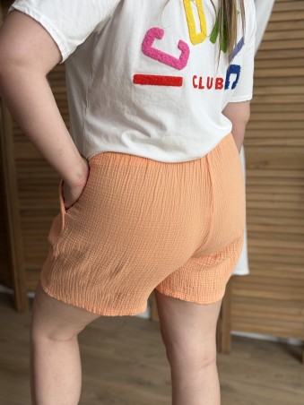 Short en gaze de coton corail