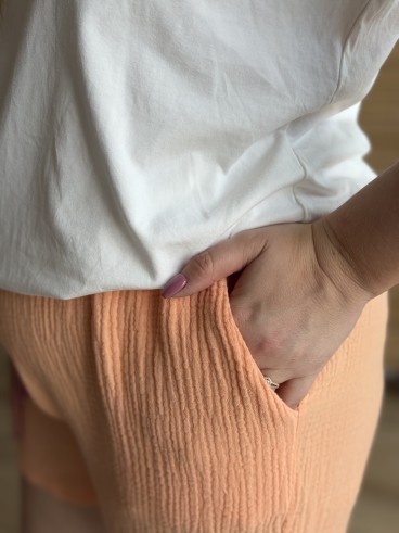 Short en gaze de coton corail