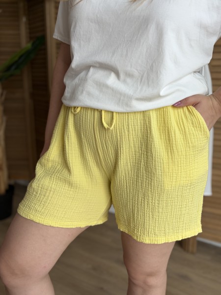 Short en gaze de coton jaune grande taille