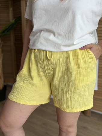 Short en gaze de coton jaune grande taille