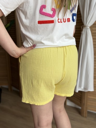 Short en gaze de coton jaune grande taille