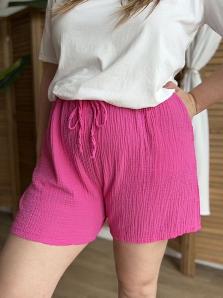 Short en gaze de coton fuchsia grande taille