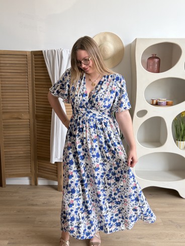 Robe longue fluide coquelicot bleue grande taille