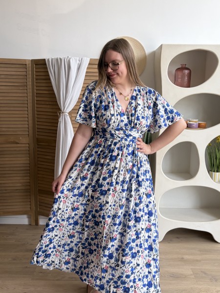 Robe longue fluide coquelicot bleue grande taille