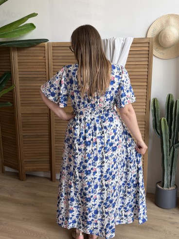 Robe longue fluide coquelicot bleue grande taille