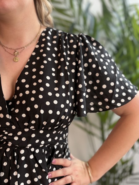 Robe courte fluide à pois noir