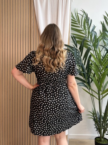 Robe courte fluide à pois noir grande taille