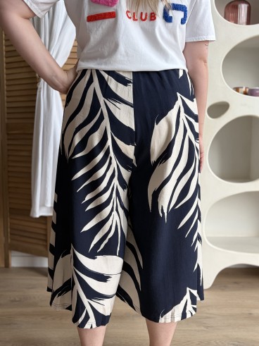 Jupe culotte fluide feuillage bleu marine grande taille