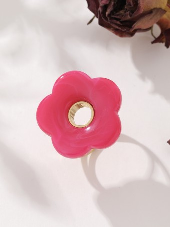 Bague dorée fleur fuschia