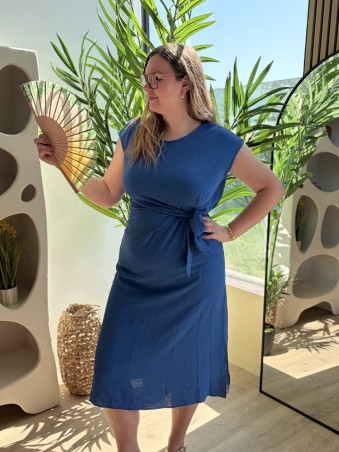 Robe à nouer Léna bleue grande taille