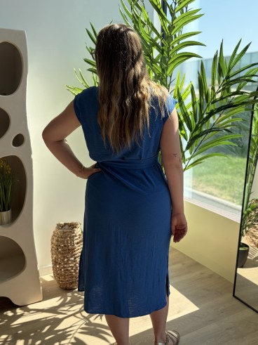 Robe à nouer Léna bleue grande taille