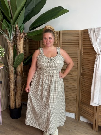 Robe Vichy Clara kaki grande taille