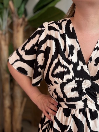 Robe longue fluide Labyrinthe fendue noir