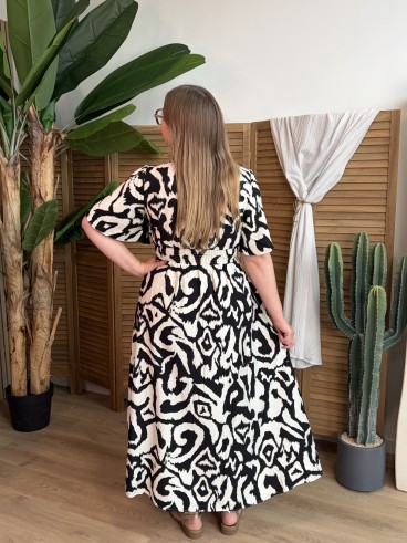 Robe longue fluide Labyrinthe fendue noire grande taille