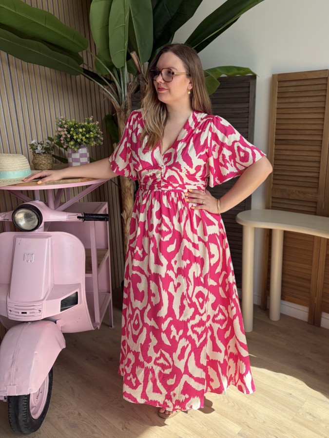 Robe longue fluide Labyrinthe fendue fuschia Robe longue fluide Labyrinthe fendue fuschia