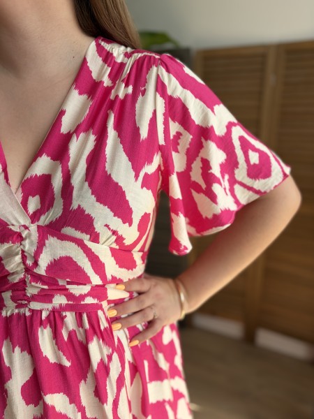 Robe longue fluide Labyrinthe fendue fuschia