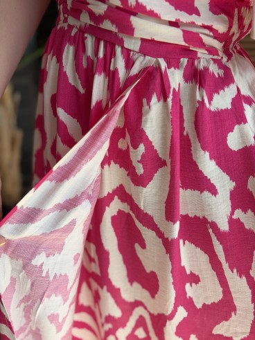 Robe longue fluide Labyrinthe fendue fuschia grande taille