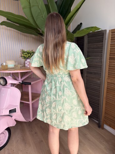Robe courte brodée Éléna verte grande taille