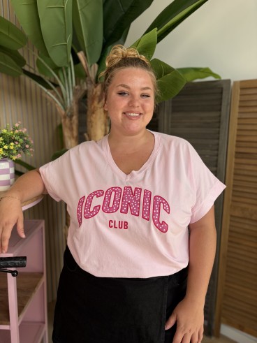 T-Shirt Curvy Iconic Club à pois rose grande taille