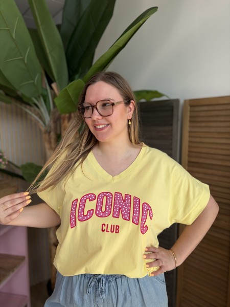 T-Shirt Curvy Iconic Club à pois jaune grande taille